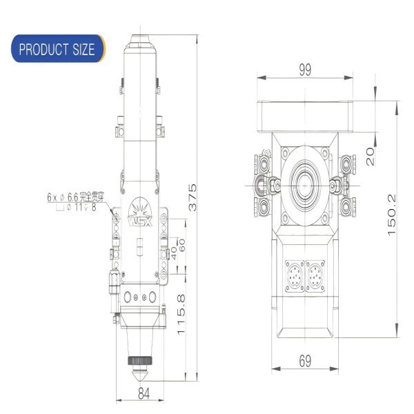 0-3kW WSX NC30E Auto focus Fiber Laser Cutting Head100:150 WSX cutting head
