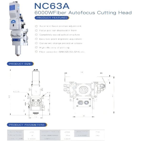 0-6kW WSX NC63A Fiber Laser Cutting Head Heads