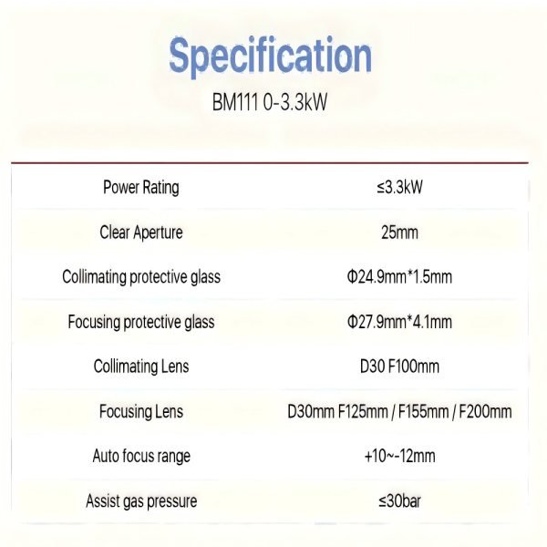 Raytools BM111 0-3.3kW Auto Focusing Fiber Laser Cutting Head 100:155 Raytool cutting head
